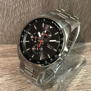 Black Fossil Autocross Men’s Stainless Steel Silver Watch With New Battery